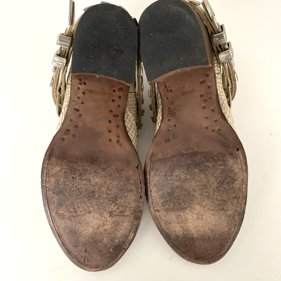 Freebird by Steven Ankle Boot Blade White Snake Embossed Leather Bootie Low 8 - Picture 12 of 12